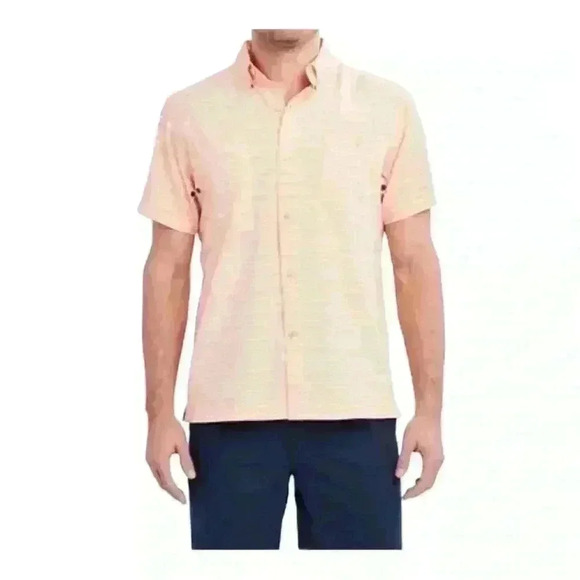 Caribbean Joe NWT Men's Short Sleeve Button Down Shirt Shell Coral Size M - Picture 1 of 6